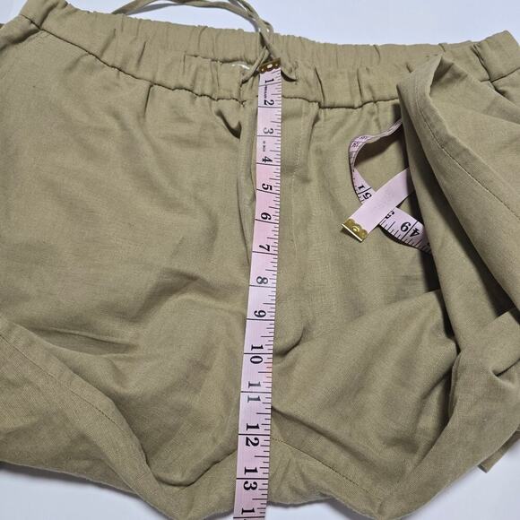 Zara Linen Cotton Blend Pants XL Tan Drawstring Straight Leg Trousers Pockets - Picture 5 of 11